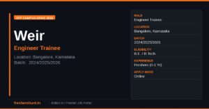 Weir Engineer Trainee Hiring 2026 | Bangalore | BTech Mechanical — Apply Now 1 Weir Engineer Trainee Hiring 2026