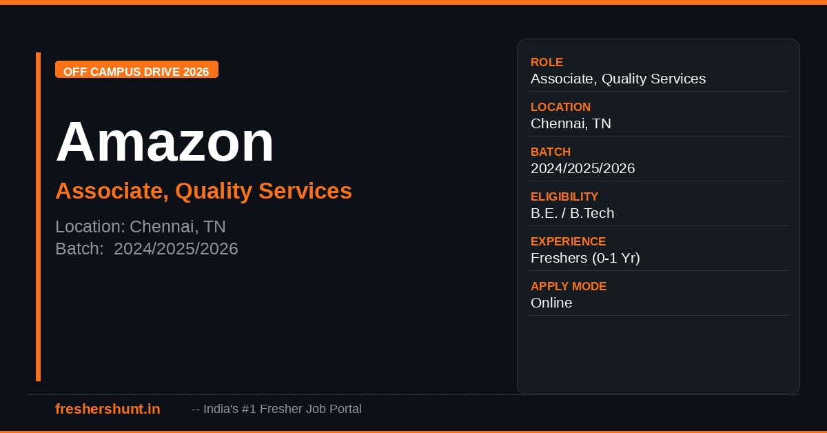 Amazon Off Campus Drive 2026 | Associate Quality Services | Chennai — Apply Now 1 Amazon Off Campus Drive 2026
