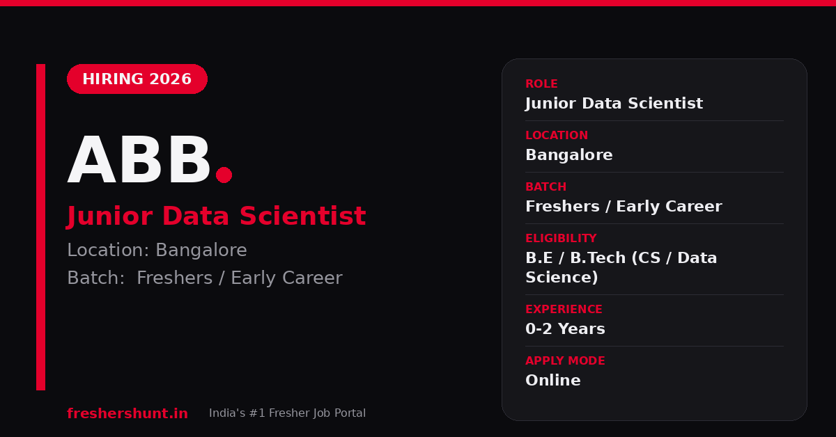 ABB Junior Data Scientist 2026 | Bangalore — Apply Now 1 ABB Junior Data Scientist 2026 hiring Bangalore AI ML