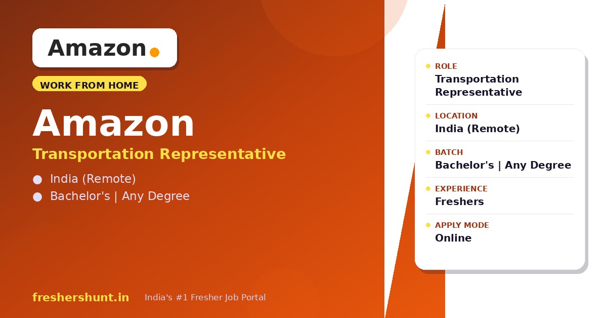 Amazon Transportation Representative 2026 | Work From Home | India — Apply Now 1 Amazon Transportation Representative 2026 remote work from home hiring India