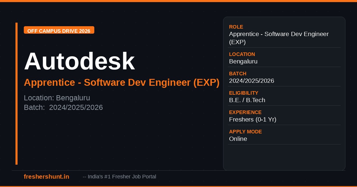 Autodesk Off Campus Drive 2026 | Apprentice Software Development Engineer | Bengaluru — Apply Now 1 Autodesk Off Campus Drive 2026 Apprentice Software Development Engineer Bengaluru