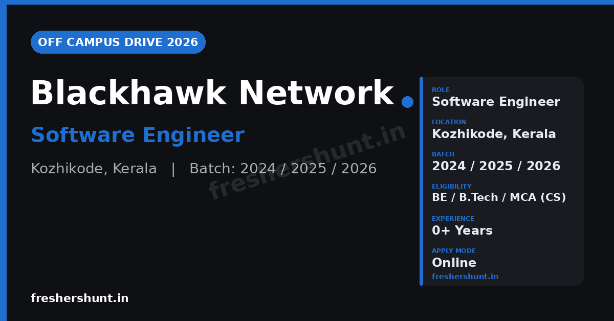 Blackhawk Network Off Campus Drive 2026 | Software Engineer | Kozhikode — Apply Now 1 Blackhawk Network Off Campus Drive 2026 Software Engineer hiring Kozhikode