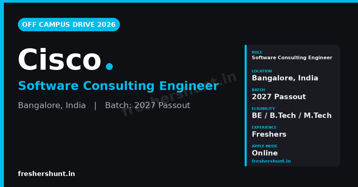 Cisco Software Consulting Engineer 2026 | Full Time | Bangalore — Apply Now 1 Cisco Software Consulting Engineer 2026 hiring Bangalore