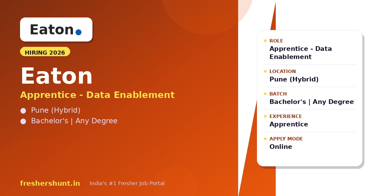 Eaton Data Enablement Apprentice 2026 | Pune (Hybrid) — Apply Now 1 Eaton Data Enablement Apprentice 2026 hiring Pune hybrid