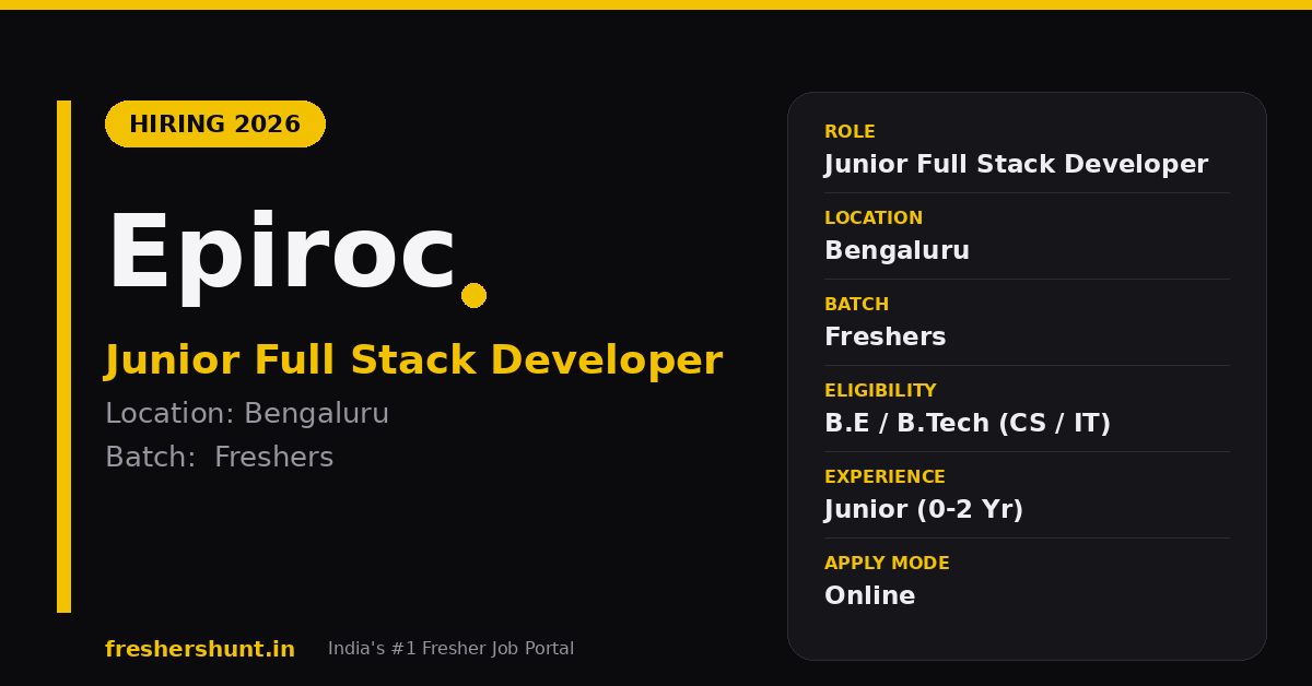 Epiroc Junior Full Stack Developer 2026 | Bengaluru — Apply Now 1 Epiroc Junior Full Stack Developer 2026 hiring Bengaluru