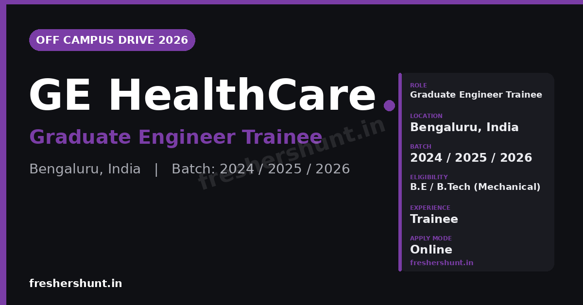 GE Healthcare Graduate Engineer Trainee 2026 | Mechanical | Bengaluru — Apply Now 1 GE Healthcare Graduate Engineer Trainee 2026 hiring Bengaluru