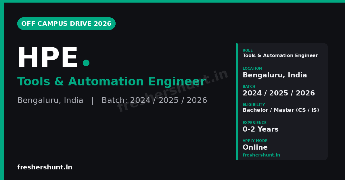 HPE Tools Automation Engineer 2026 | Off Campus Drive | Bengaluru — Apply Now 1 HPE Tools Automation Engineer 2026 hiring Bengaluru