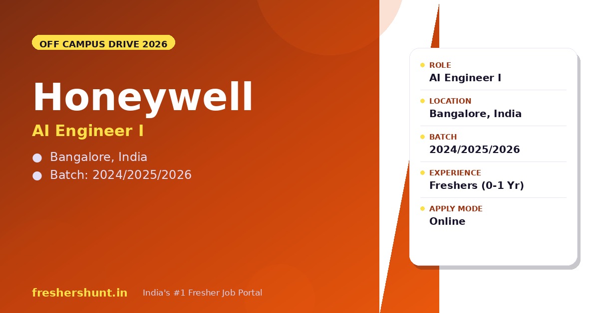 Honeywell Off Campus Drive 2026 | AI Engineer I | Bangalore — Apply Now 1 Honeywell Off Campus Drive 2026 AI Engineer I Bangalore