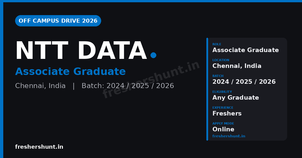 NTT DATA Off Campus Drive 2026 | Associate Graduate | Chennai — Apply Now 1 NTT DATA Off Campus Drive 2026 Associate Graduate hiring Chennai
