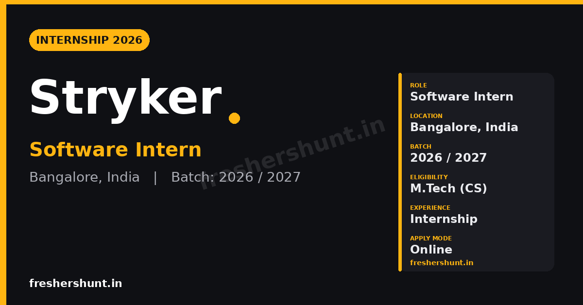 Stryker Off Campus Drive 2026 | Software Intern | Bangalore — Apply Now 1 Stryker Off Campus Drive 2026 Software Intern hiring Bangalore