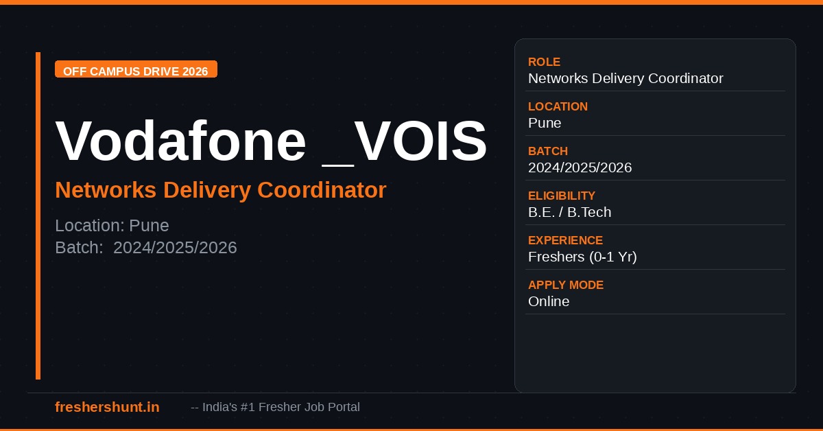 Vodafone Off Campus Drive 2026 | Apprentice Networks Delivery Coordinator | Pune — Apply Now 1 Vodafone Off Campus Drive 2026 Apprentice Networks Delivery Coordinator Pune