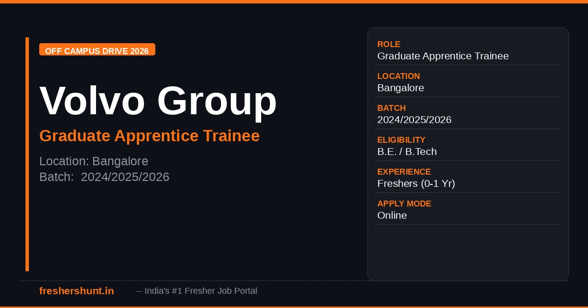 Volvo Group Off Campus Drive 2026 | Graduate Apprentice Trainee | Bangalore — Apply Now 1 Volvo Group Off Campus Drive 2026 Graduate Apprentice Trainee Bangalore