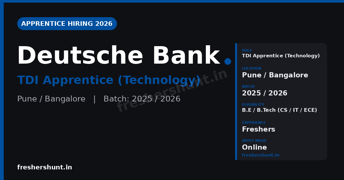 Deutsche Bank Off Campus Drive 2026 | TDI Apprentice | Pune / Bangalore — Apply Now 1 Deutsche Bank Off Campus Drive 2026 TDI Apprentice Pune Bangalore