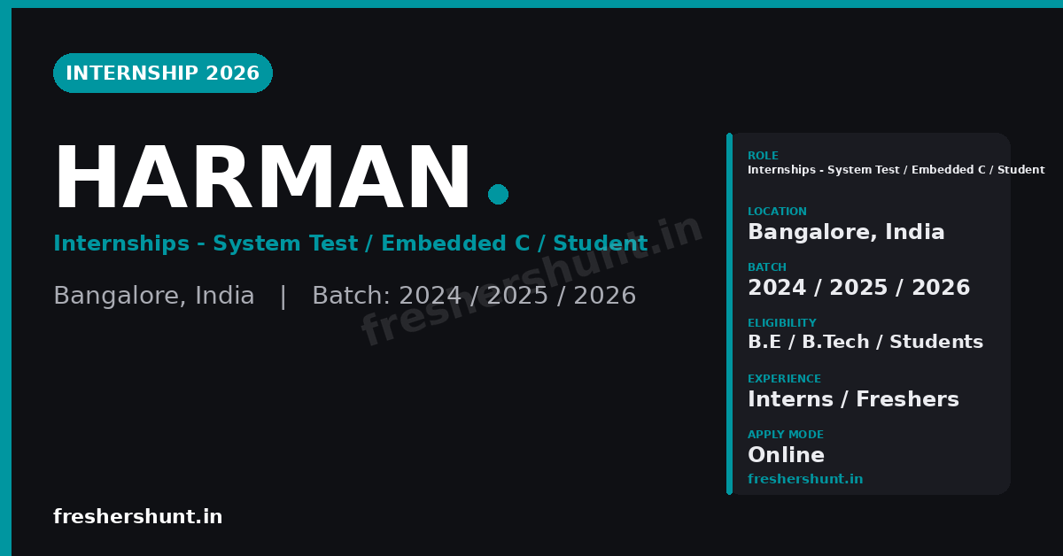 HARMAN Internship 2026 | System Test, Embedded C & Student Interns | Bangalore — Apply Now 1 HARMAN Internship 2026 System Test Embedded C Student Interns Bangalore