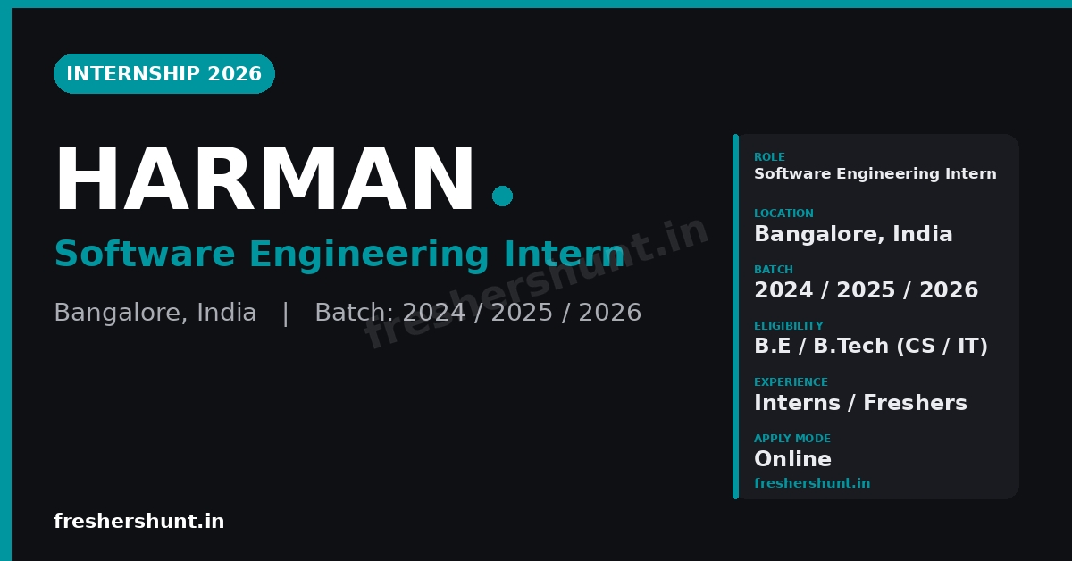 HARMAN Software Internship 2026 | Software Engineering Intern | Bangalore — Apply Now 1 HARMAN Software Internship 2026 Software Engineering Intern Bangalore