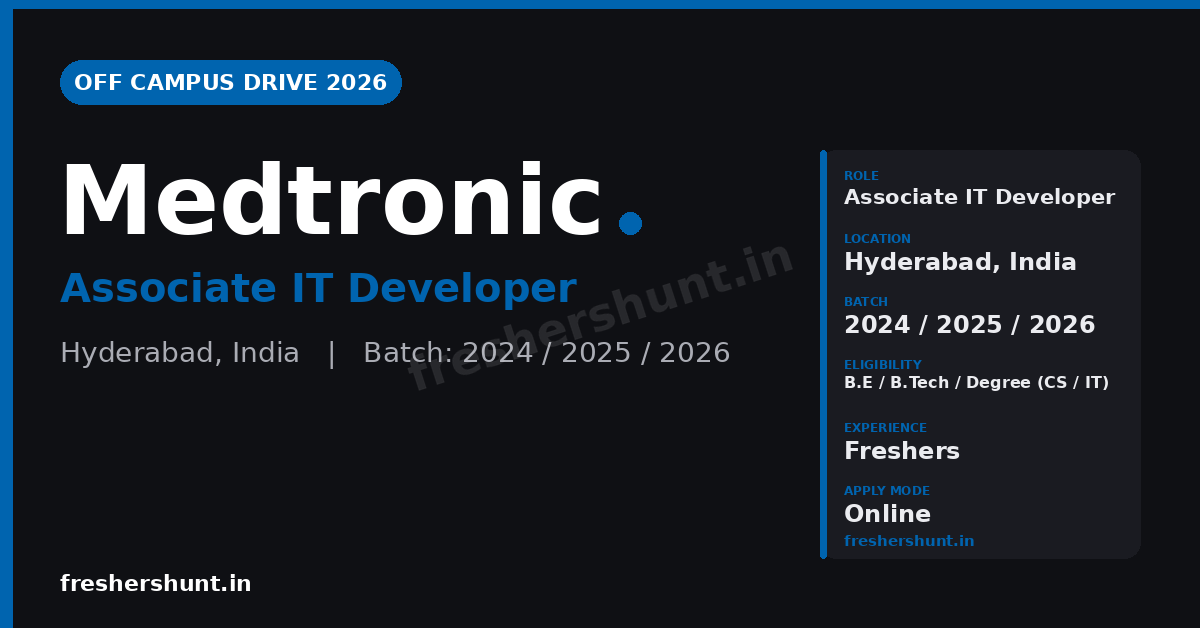 Medtronic Off Campus Drive 2026 | Associate IT Developer | Hyderabad — Apply Now 1 Medtronic Off Campus Drive 2026 Associate IT Developer Hyderabad