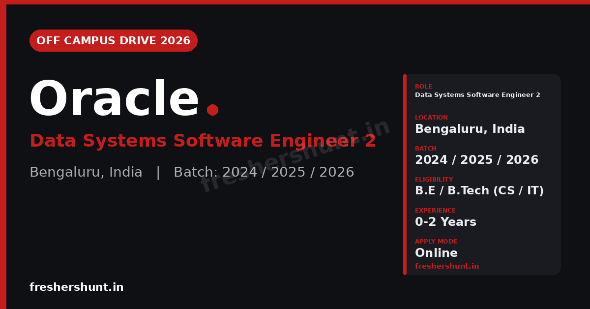 Oracle Software Engineer 2026 | Data Systems Software Engineer 2 | Bengaluru — Apply Now 1 Oracle Software Engineer 2026 Data Systems Software Engineer 2 Bengaluru