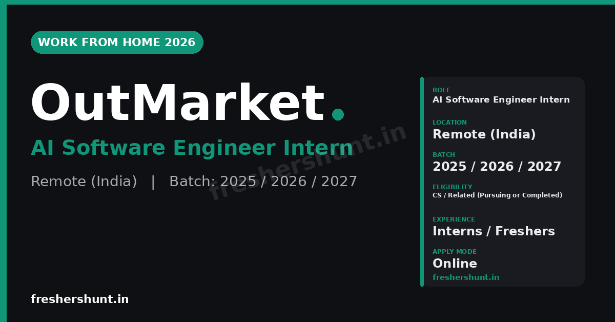OutMarket Work From Home Internship 2026 | AI Software Engineer Intern | Remote (India) — Apply Now 1 Work From Home Internship 2026 OutMarket AI Software Engineer Intern Remote India