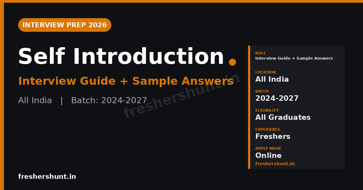 Self Introduction for Interview | 5-Part Formula + Sample Answers for Freshers 1 Self Introduction for Interview - fresher guide with sample answers
