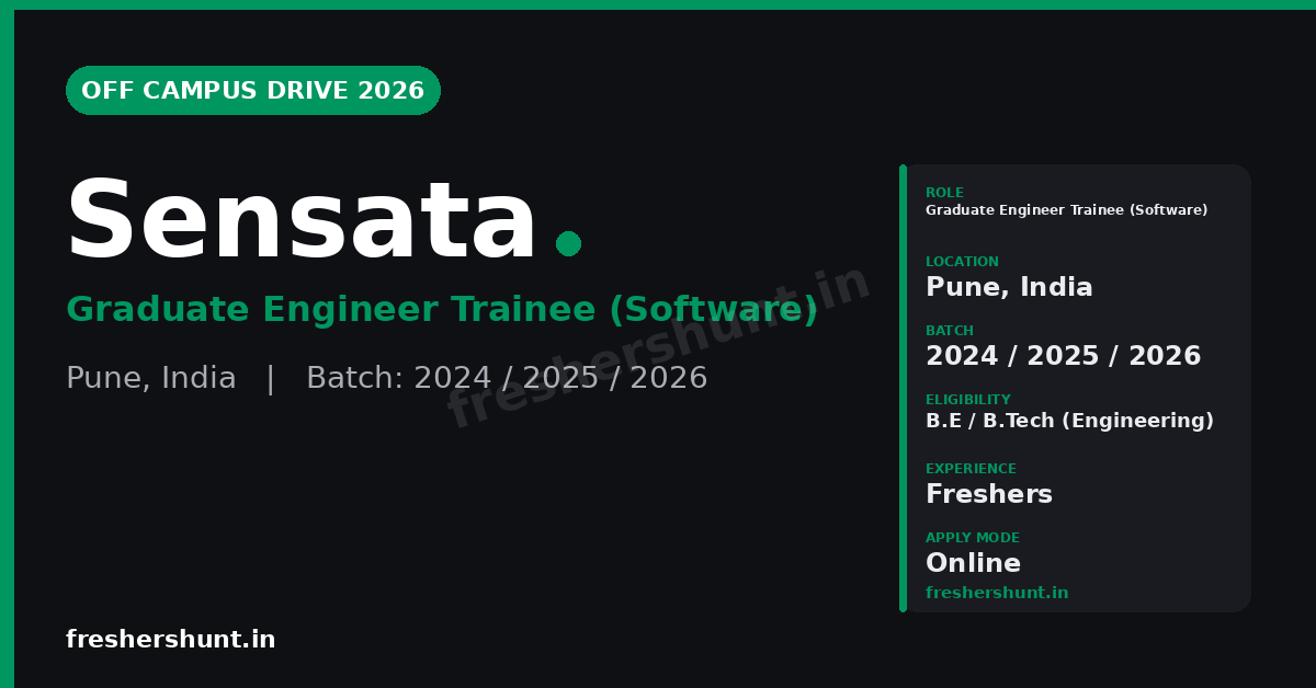 Sensata Off Campus Drive 2026 | Graduate Engineer Trainee | Pune — Apply Now 1 Sensata Off Campus Drive 2026 Graduate Engineer Trainee Pune