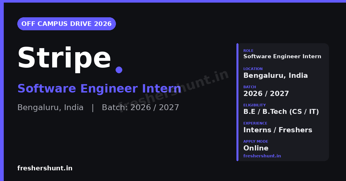 Stripe Off Campus Drive 2026 | Software Engineer Intern | Bengaluru — Apply Now 1 Stripe Off Campus Drive 2026 Software Engineer Intern Bengaluru