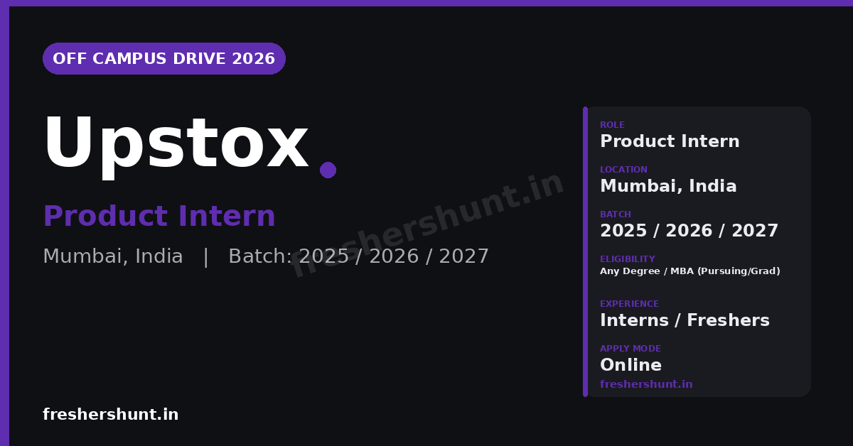 Upstox Off Campus Drive 2026 | Product Intern | Mumbai — Apply Now 1 Upstox Off Campus Drive 2026 Product Intern Mumbai