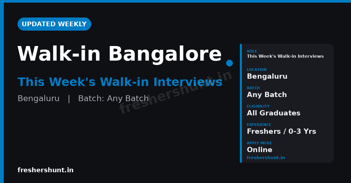 Walk in Interview in Bangalore for Freshers (July 2026) | Companies, Venues & Tips 1 Walk in Interview in Bangalore for freshers - weekly updated guide