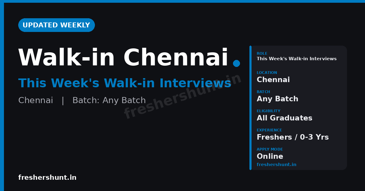Walk in Interview in Chennai for Freshers (July 2026) | Companies, Venues & Tips 1 Walk in Interview in Chennai for freshers - weekly updated guide