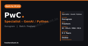 PwC GenAI Python Specialist 2026 freshers Gurugram banner