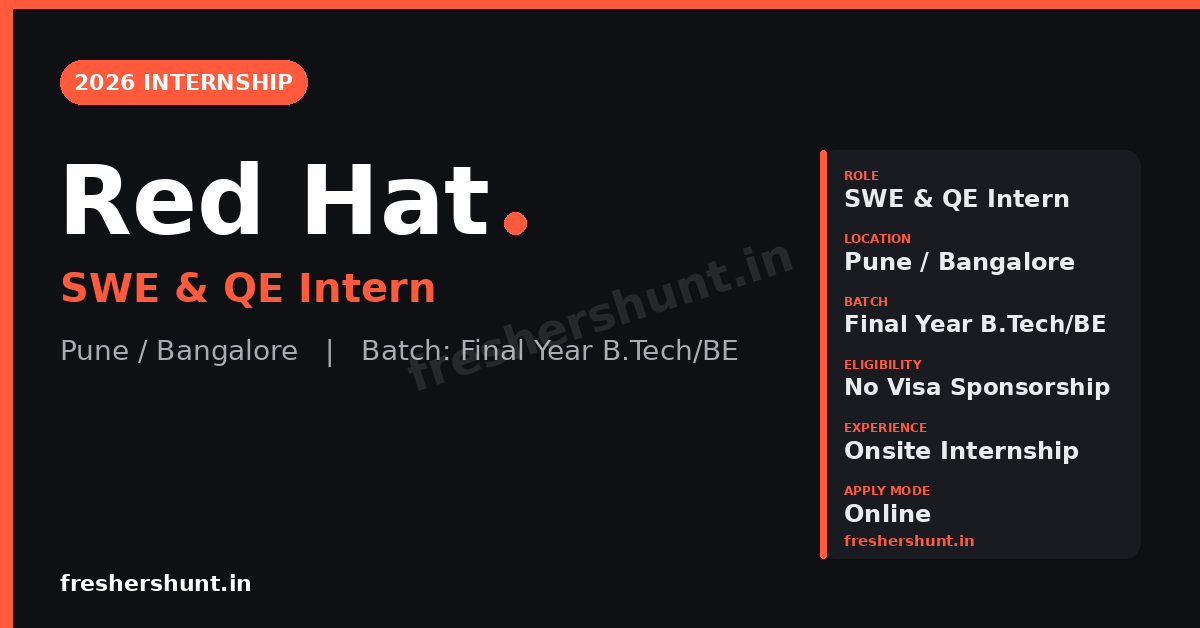 Red Hat Internship 2026 | Software Engineering & QE Intern | Pune — Apply Now 1 Red Hat Internship 2026