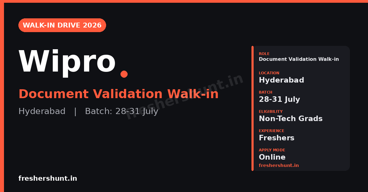Wipro Walk in Drive 2026 | Document Validation (Non-Tech) | Hyderabad — 28-31 July 1 Wipro Walk in Drive 2026