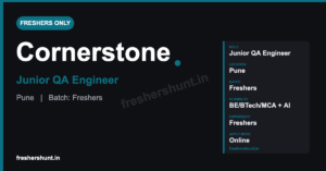Cornerstone Junior Engineer 2026 QA automation hiring banner for Pune freshers