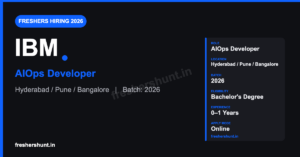 IBM Hiring Freshers 2026 AIOps Developer Hyderabad Pune Bangalore off campus banner