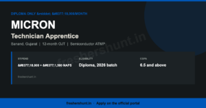 Micron Technician Apprentice 2026 diploma apprenticeship at Sanand Gujarat