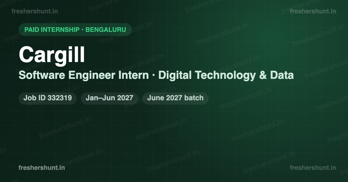Cargill Internship 2027 | Software Engineer Intern, Digital Technology & Data | Bengaluru — Apply Now 1 Cargill Internship 2027 Software Engineer Intern Digital Technology and Data Bengaluru hiring banner