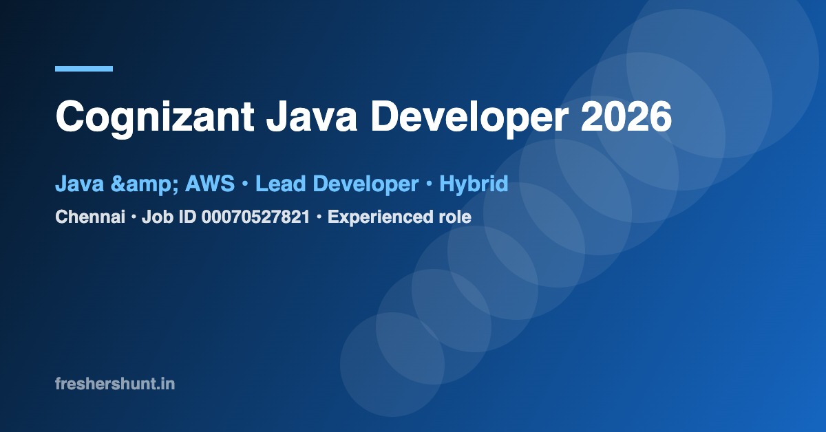 Cognizant Java Developer 2026 | Java & AWS, Lead Developer Role ...