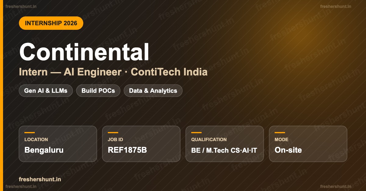 Continental Internship 2026 | Intern AI Engineer | Bengaluru — Apply Now 1 Continental Internship 2026 Intern AI Engineer Bengaluru hiring infographic