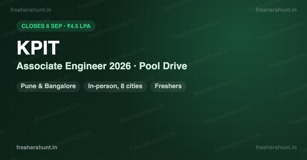 KPIT Off Campus Drive 2026 | Associate Engineer, ₹4.5 LPA | Pune & Bangalore — Apply Now 1 KPIT Off Campus Drive 2026 Associate Engineer pool drive hiring banner