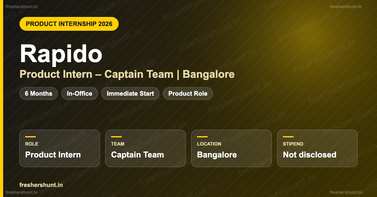 Rapido Product Internship 2026 | Product Intern – Captain Team | Bangalore — Apply Now 1 Rapido Product Internship 2026 Product Intern Captain Team Bangalore