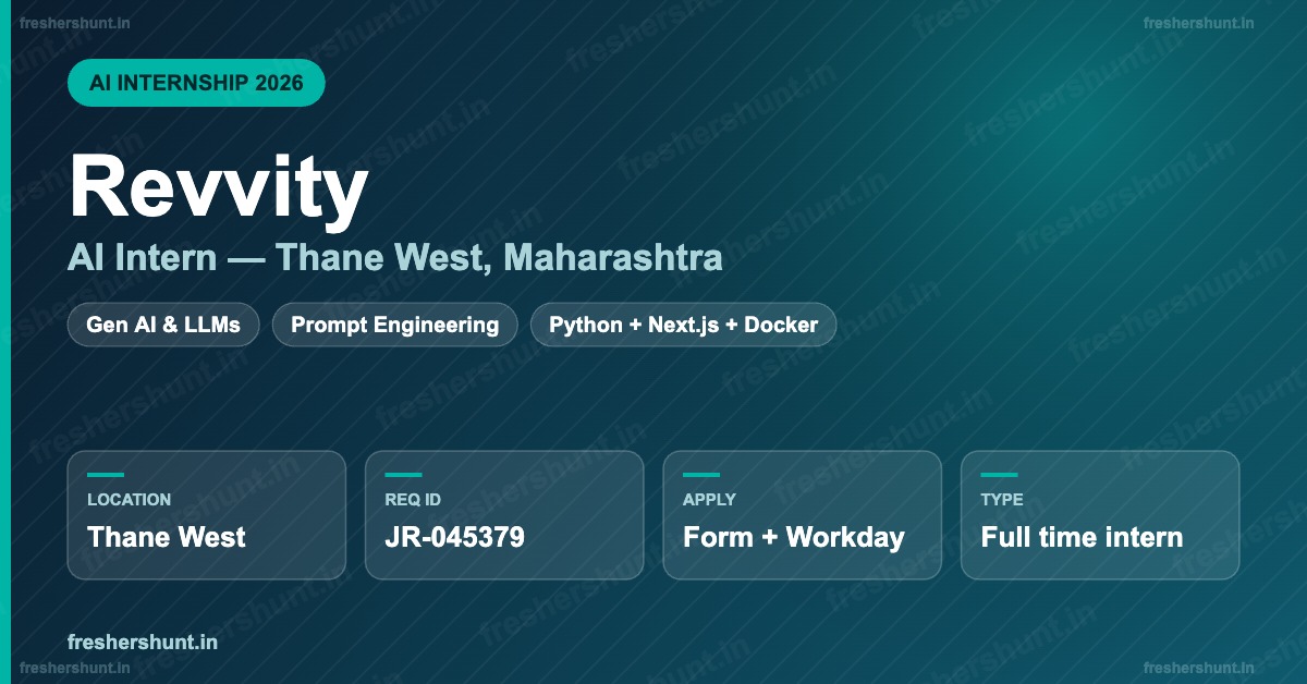 Revvity Internship 2026 | AI Intern, Gen AI & LLMs | Thane — Apply Now 1 Revvity Internship 2026 AI Intern Thane West hiring infographic