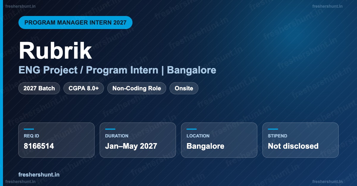 Rubrik Program Manager Internship 2027 | ENG Project / Program Intern | Bangalore — Apply Now 1 Rubrik Program Manager Internship 2027 ENG Project Program Intern Bangalore