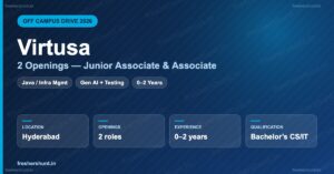 Virtusa Off Campus Drive 2026 Hyderabad two openings hiring infographic